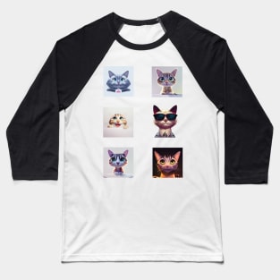 Funny and Cute Cat and Kitten Sticker Pack Baseball T-Shirt